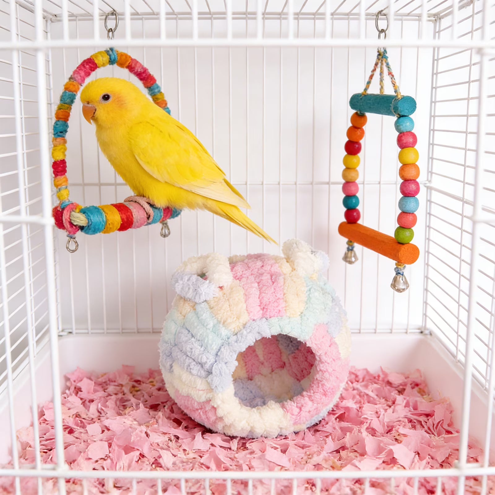 Round Fluffy Hanging Cave Hut As Warm Resting Shelter For Tiny Pet Birds
