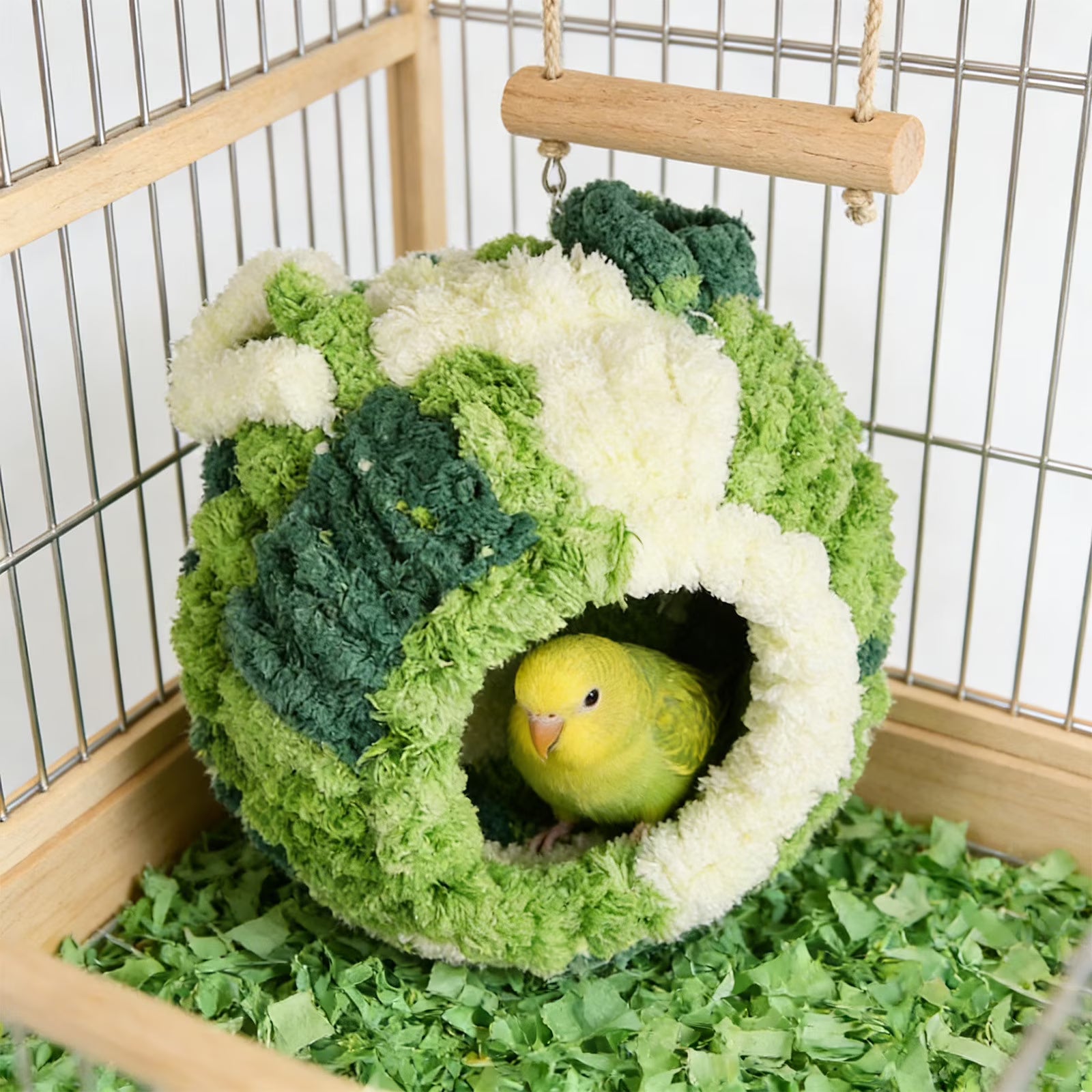 Round Fluffy Hanging Cave Hut As Warm Resting Shelter For Tiny Pet Birds